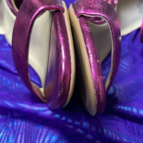 NATURALIZER SANDALS VERA DRESS SHOES Fuchsia Pink Leather Block Heel Metallic 7W - Picture 12 of 14